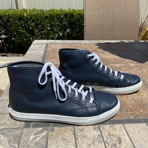 gucci navy blue leather high top sneakers